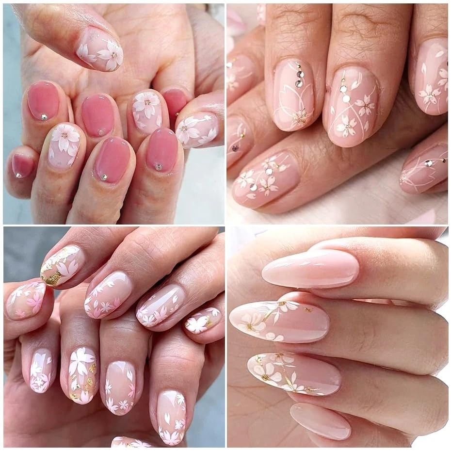 4 Sheets 3D White Flowers Nail Stickers, Self – Adhesive Cherry Blossom Style 7
