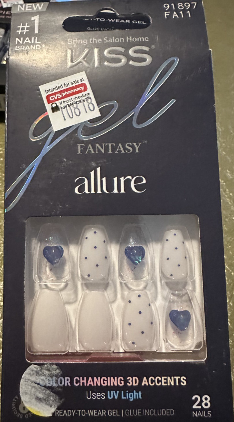 Kiss Nails Manicure Small White Clear White 3D Blue heart Premium Allure
