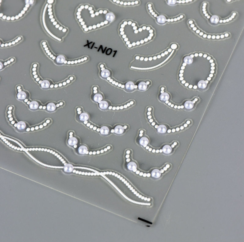 Carved Pearl French Heart Nail Art Stickers 3D Self-Adhesive XI-N1 NH21