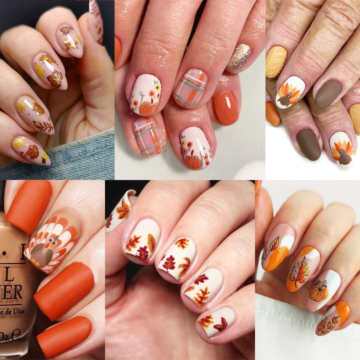 8 Sheets Thanksgiving Nail Decals 3D Self-Adhesive Autumn Multicolour