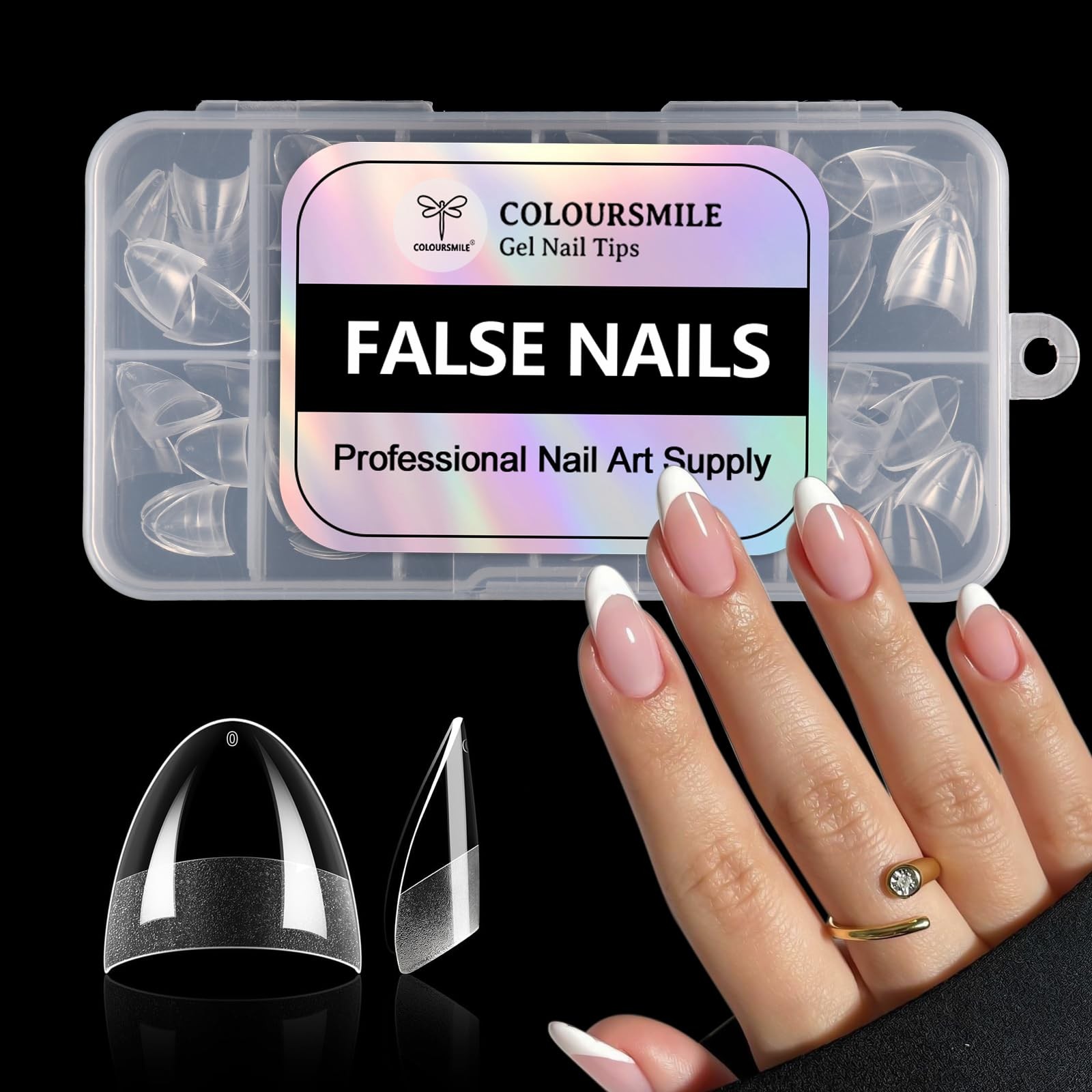 COLOURSMILE Short Almond Half Cover Nail Tips – 216PCS Pre Etched Tips, 12 Si…