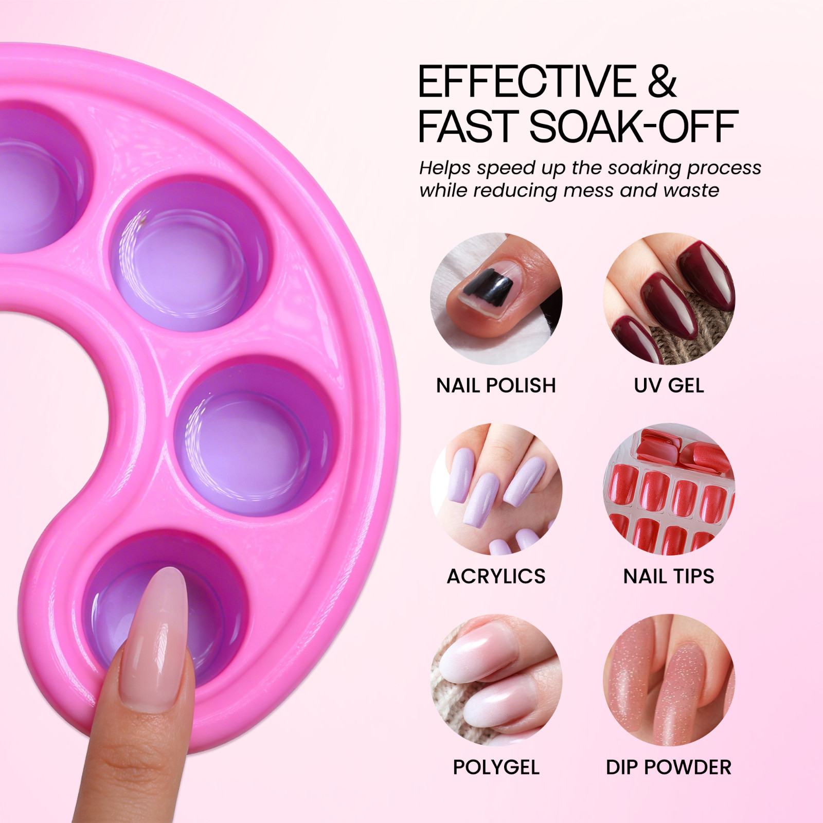 Beauticom Manicure Bowl Nail Art Hand Soak Treatment Tray Pink – 5 Finger Slots