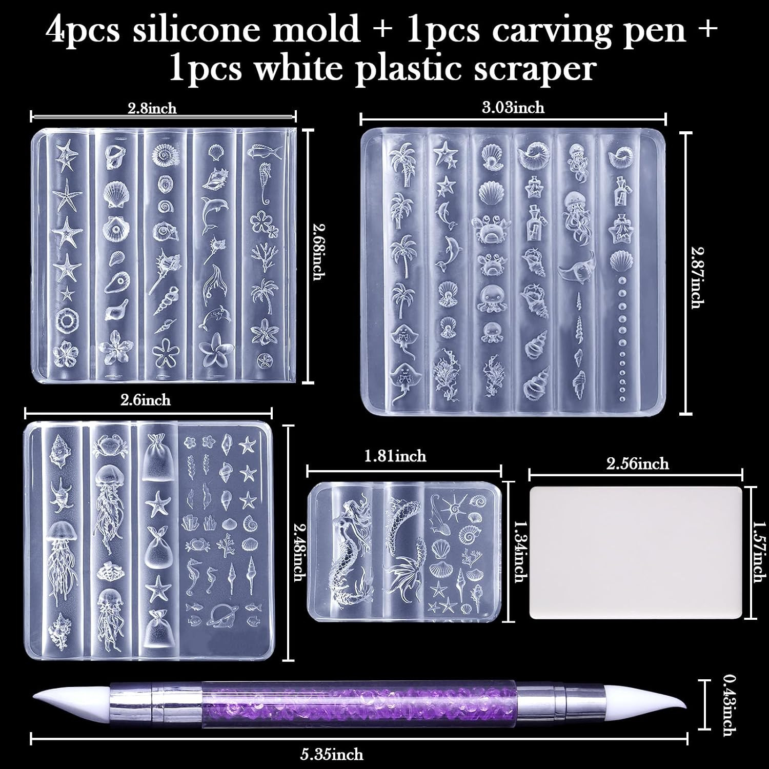 4Pcs Ocean Silicone Nail Art Molds Multiple Mermaid Starfish Nail Mold | Reusabl