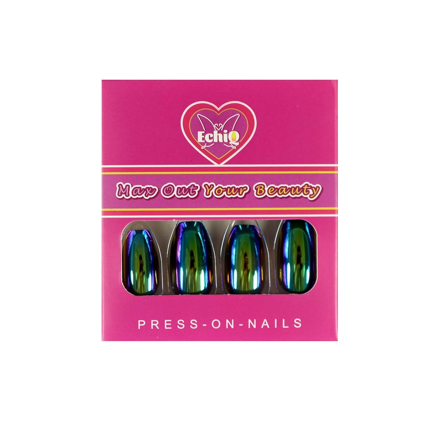 Super Holographic Blue Purple Coffin Nails Mirror Chrome Square Ladies Fake Nail