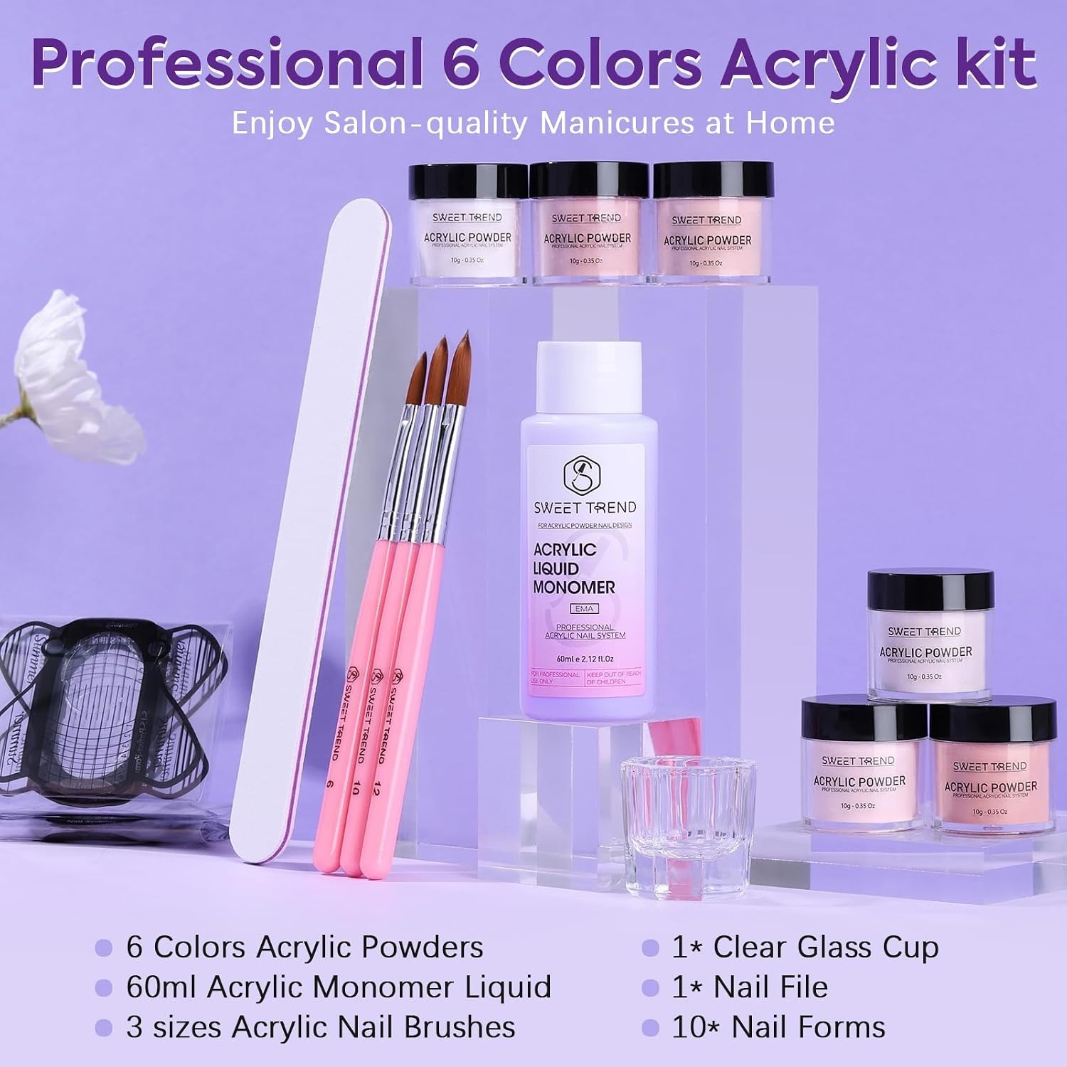 Acrylic Nail Kit for Beginners: 6 Colors Acrylic Powder and Liquid Starter Se…