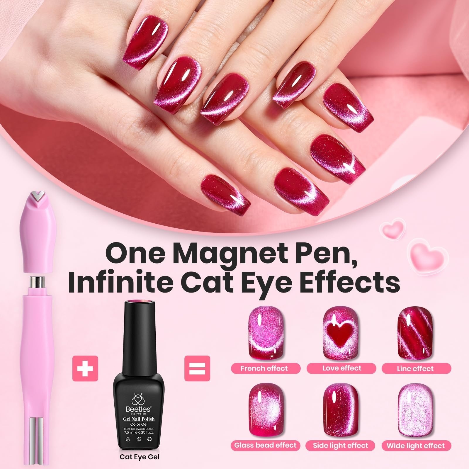 Beetles Cat Eye Magnet 3 in 1 Nail Art Tool for Gel Polish