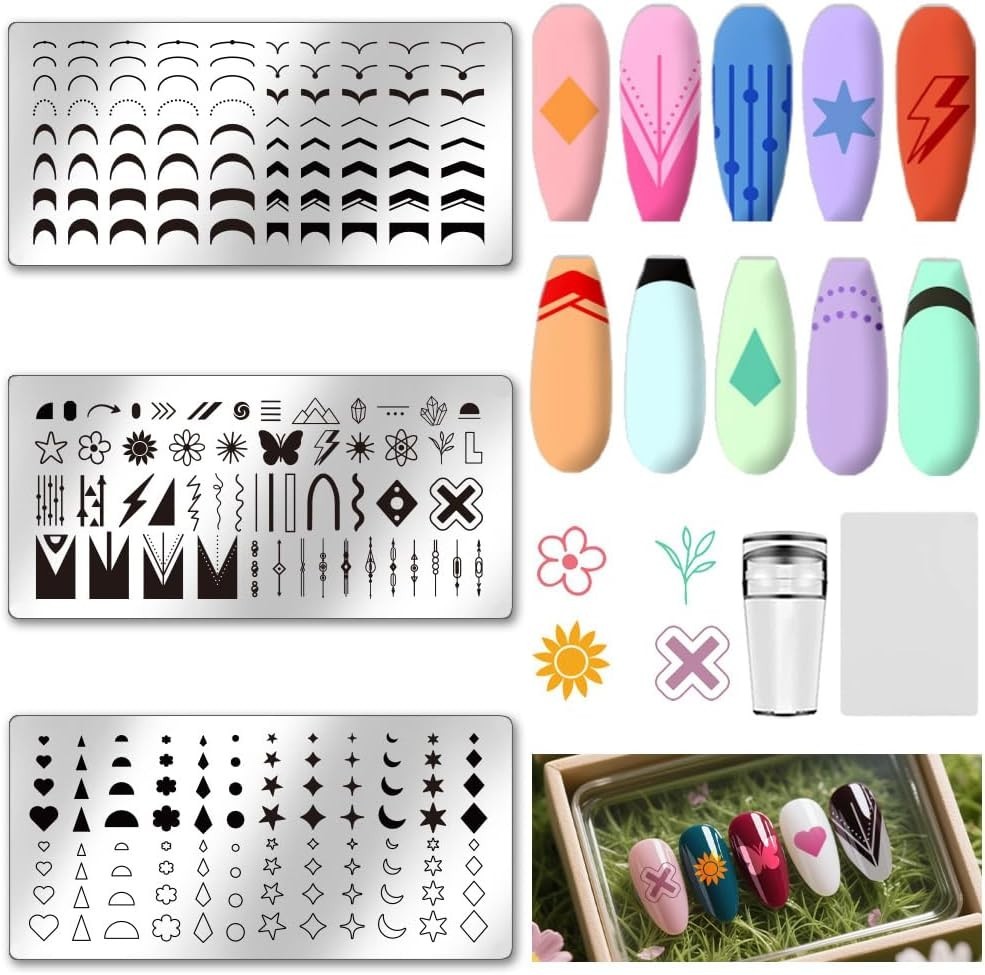 3Pcs Nail Stamp Plates Set French Nail Stamping Plate French Line Lace Flower He