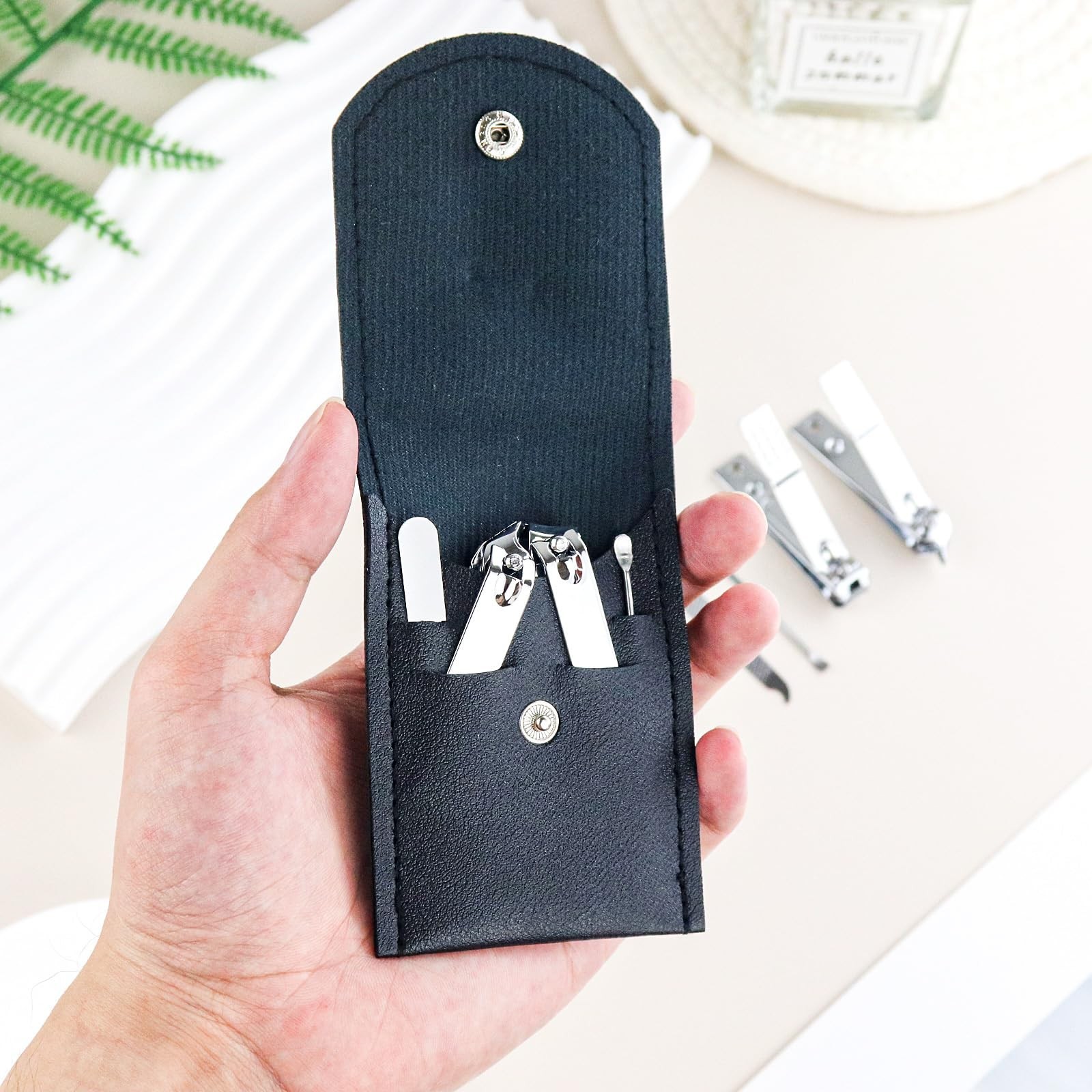 100 Sets Finger Nail Clipper Set Bulk,4 in 1 Black Adult Stainless Steel Trav…