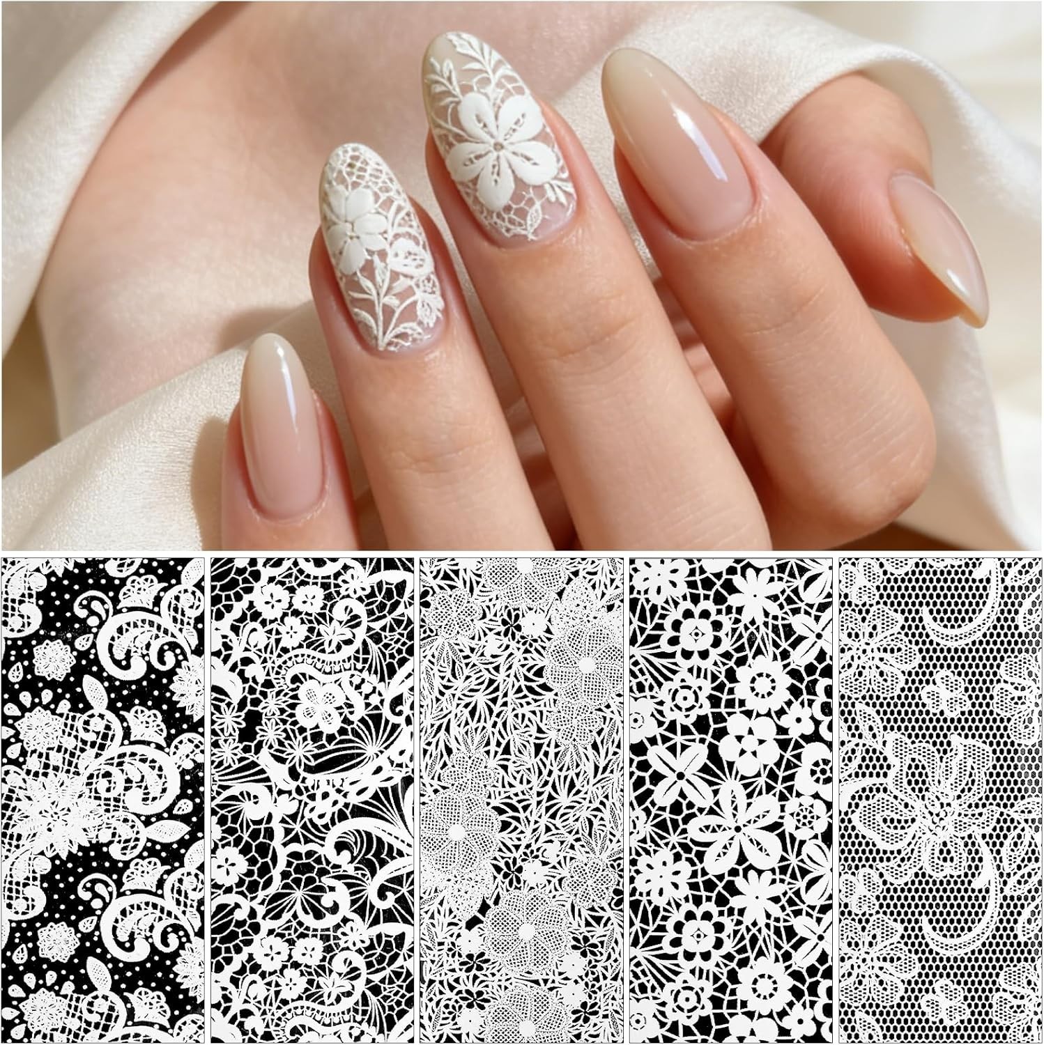 Lace Transfer Nail Foil White and Black Nail Transfer Foil Sticker, Flower Na…