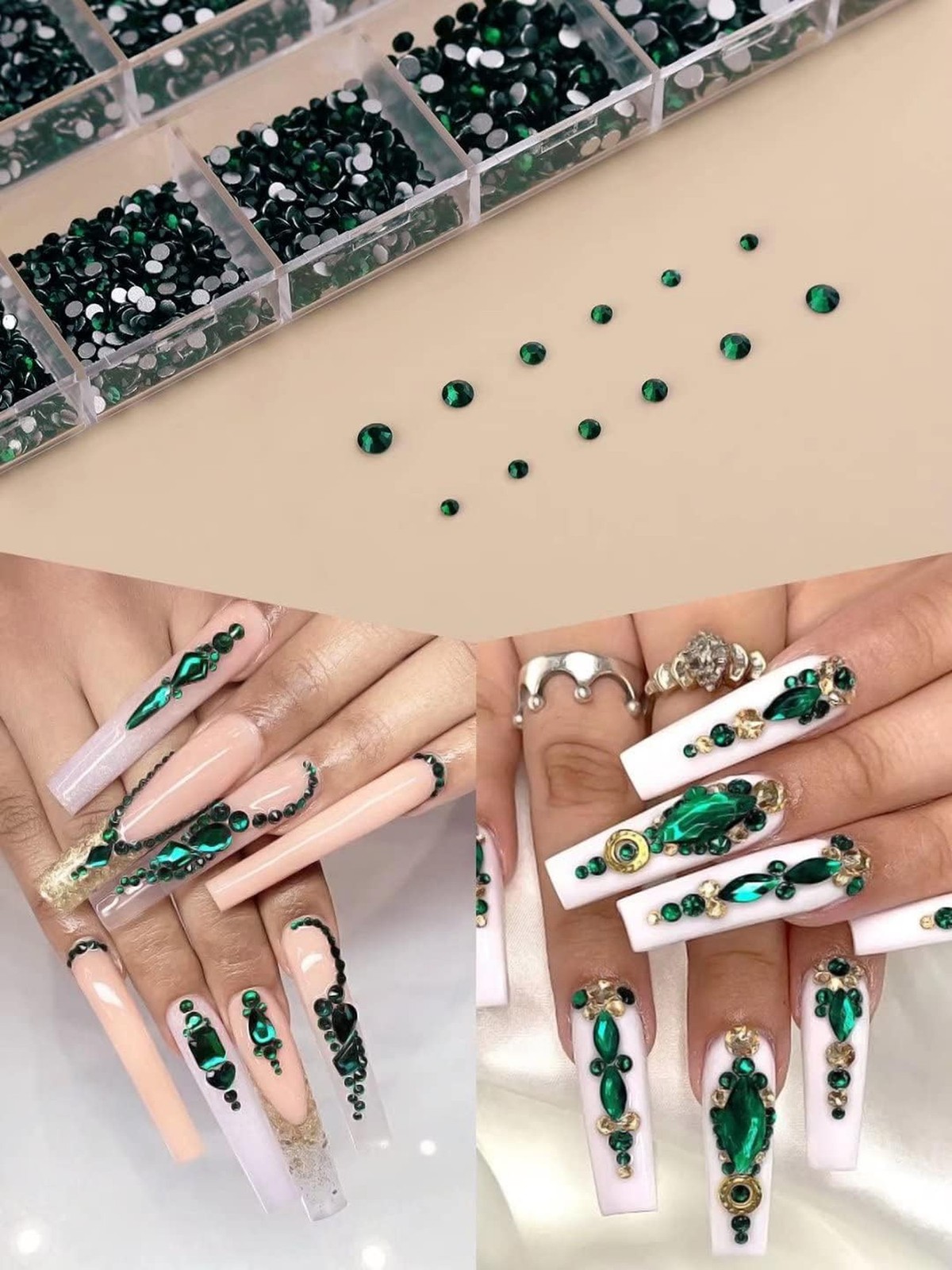 EBANKU 3120 Pcs Green Gems Nail Art Rhinestone Kit, Emerald Green Rhinestones…