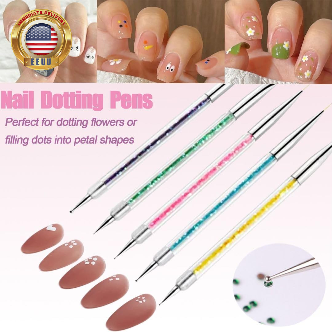 Nail Art Brushes, 5Pcs Double-Ended Acrylic Nail Brush Including 7/9/11Mm Nail L