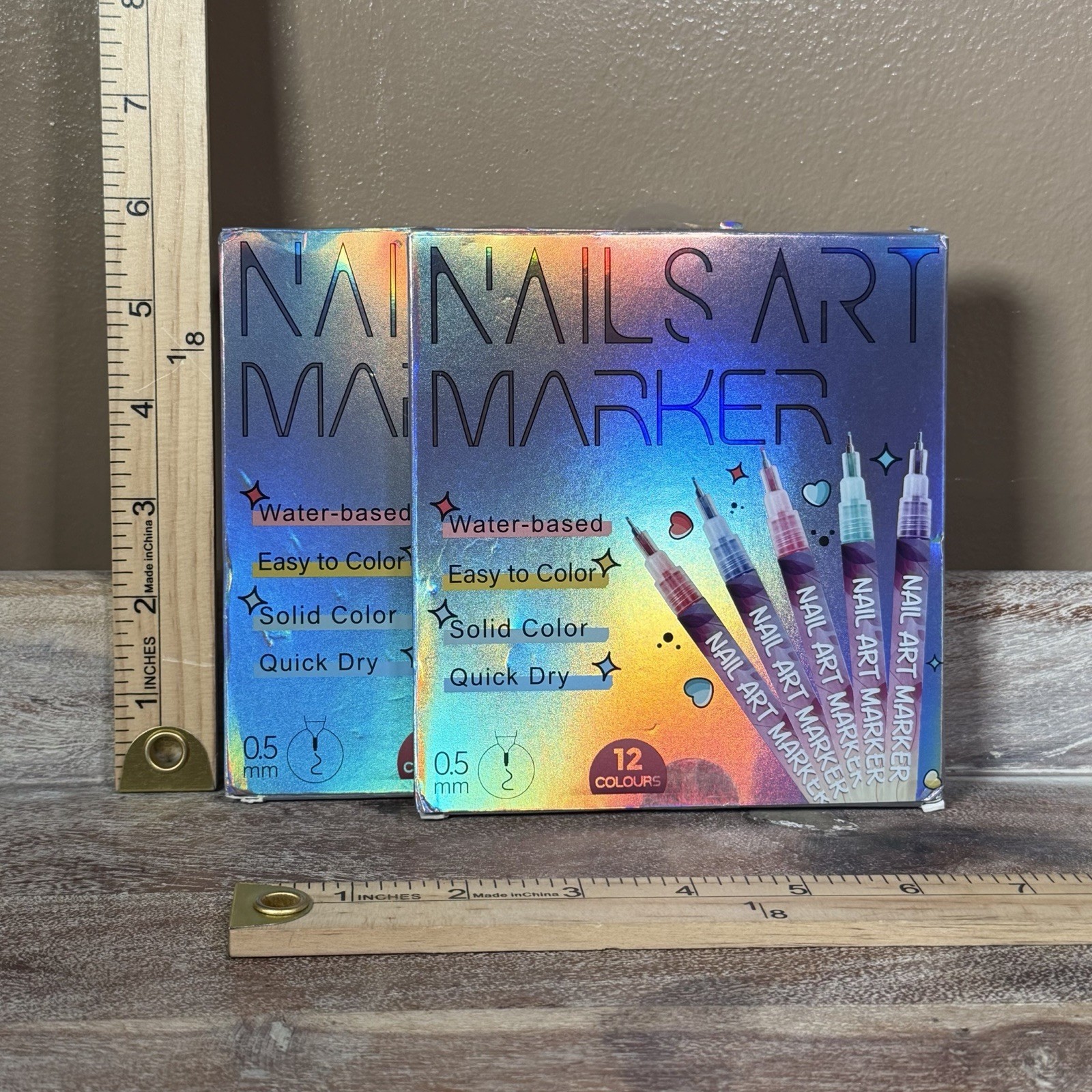 12 Color Nail Art Marker Set Water-Based Quick Dry Solid Colors for Nail Art X2