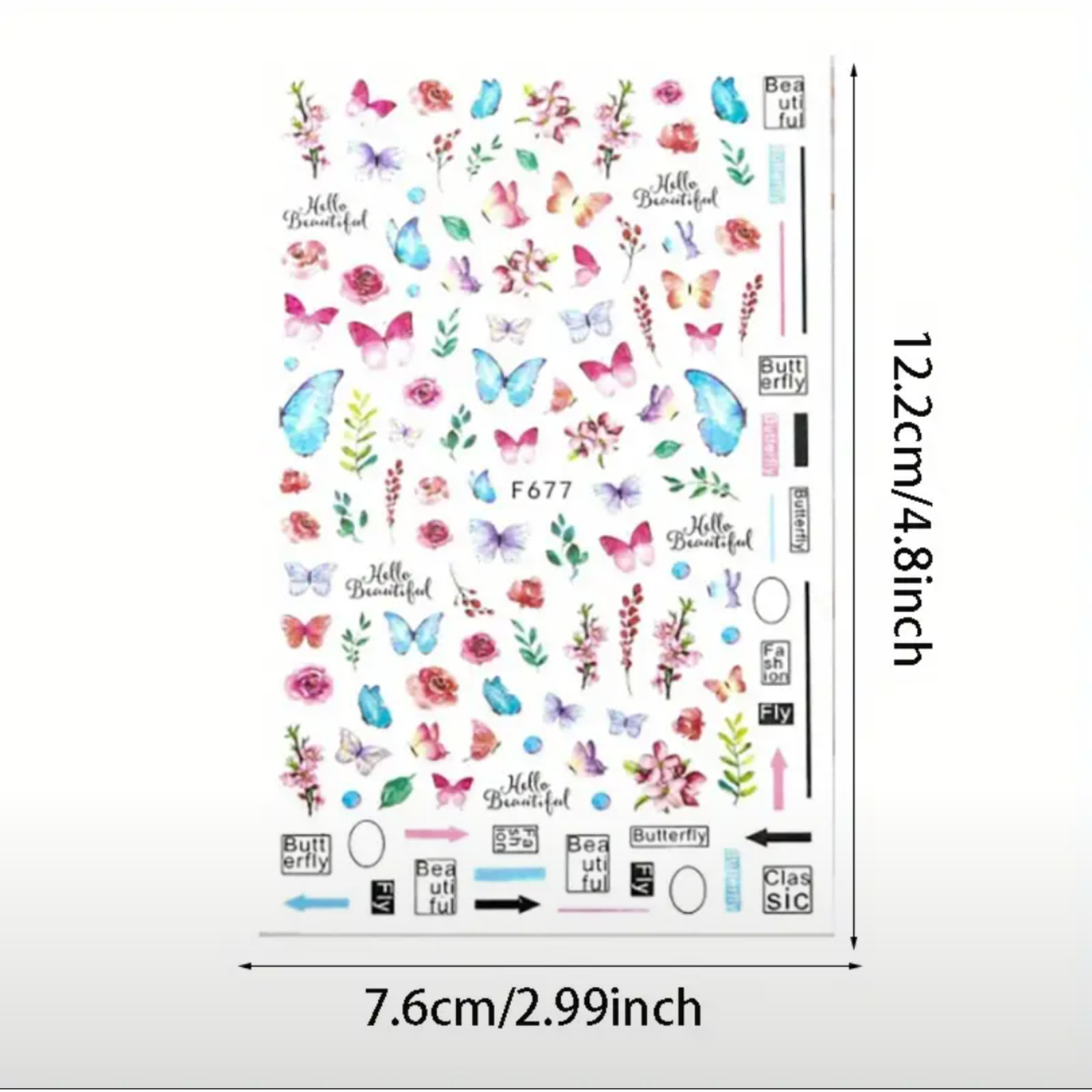 3D Butterfly Floral Nail Art Stickers, Spring Summer Decals for Manicure, Gel, D
