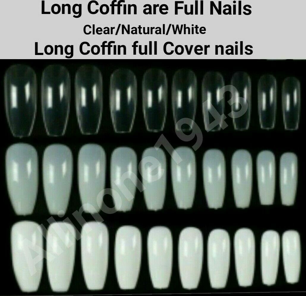 100/500/600Pcs Long Ballerina Coffin/Flat French/Stiletto/Almond False Nail/Tips