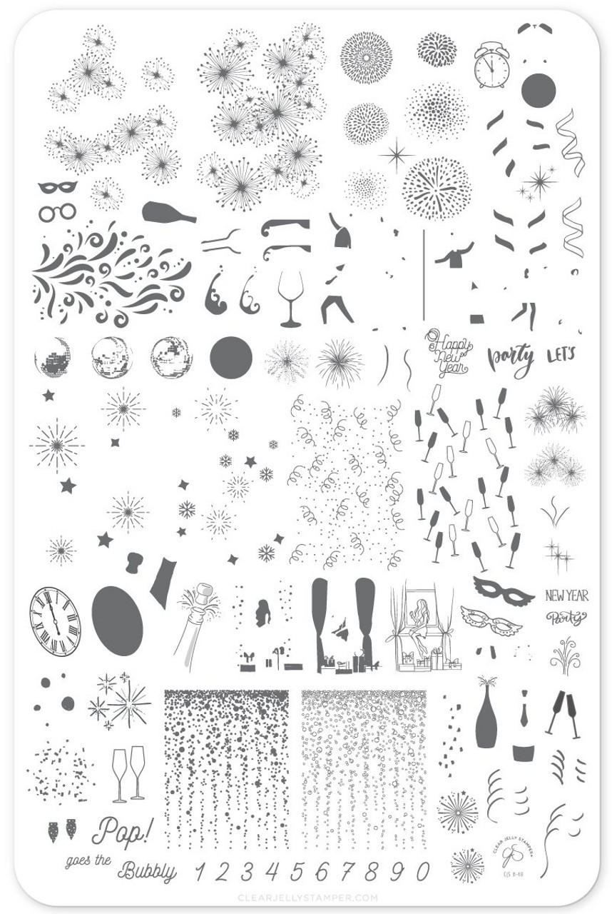 CJS Cjs H-48 Clear Jelly Stamper Nail Stamp Plate Pop The Bubbly Celebration