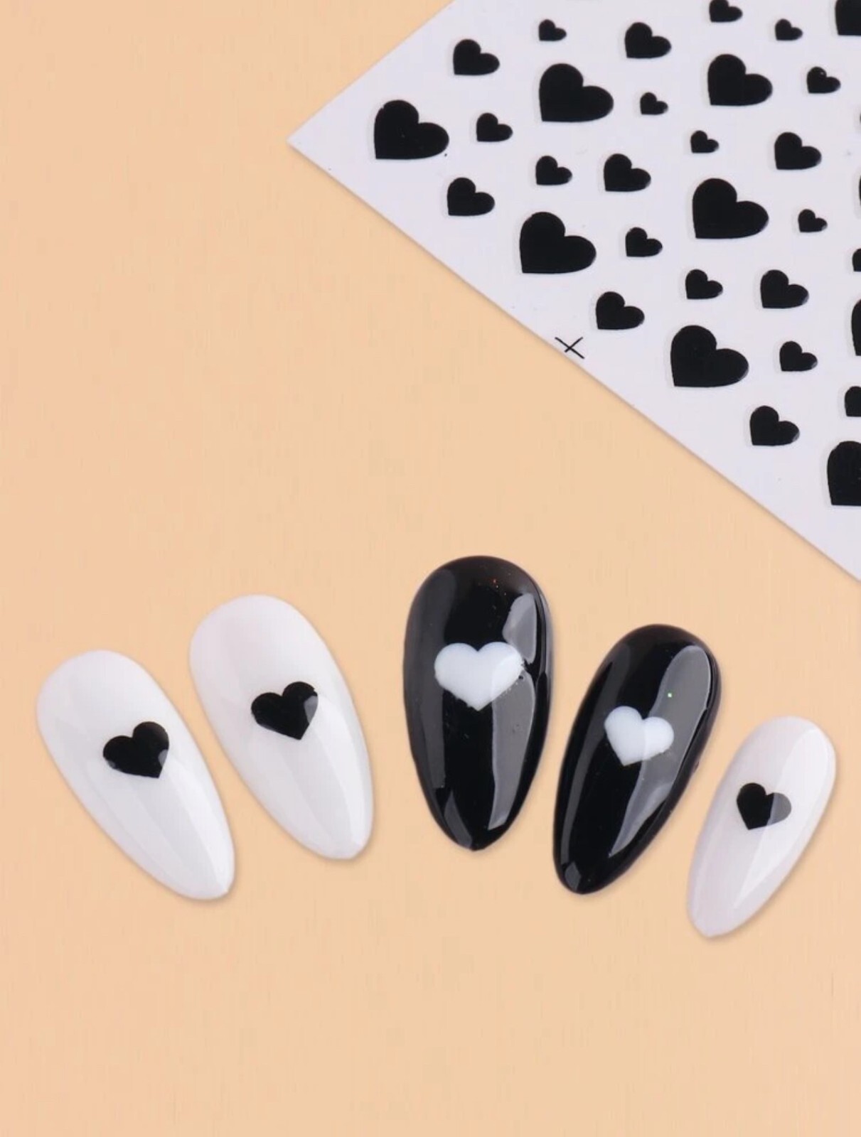 Heart Nail Art Stickers Decals Valentines Day White Red Black Love DIY mani