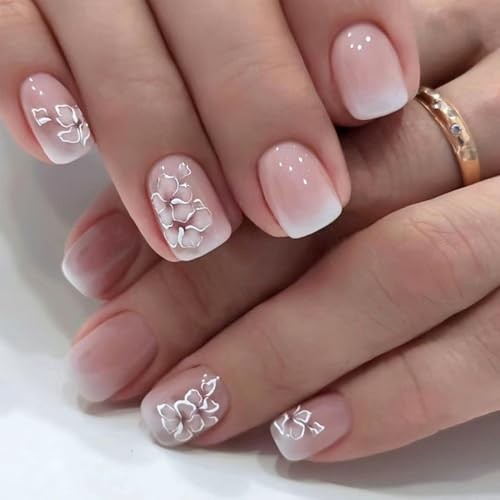 144 Pcs Flower Press on Nails – Short Square Fake Nails – Spring False Style-2