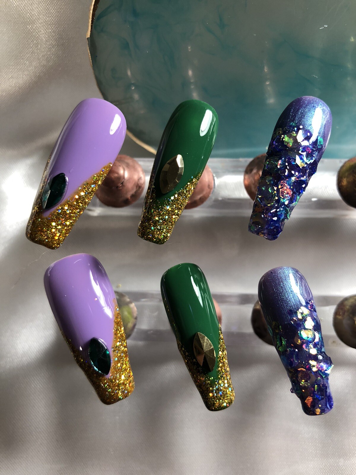 Z-NAILZ!|Mardi Gras Press On Nails|Custom Nails|Handmade Nails|Fake Nails