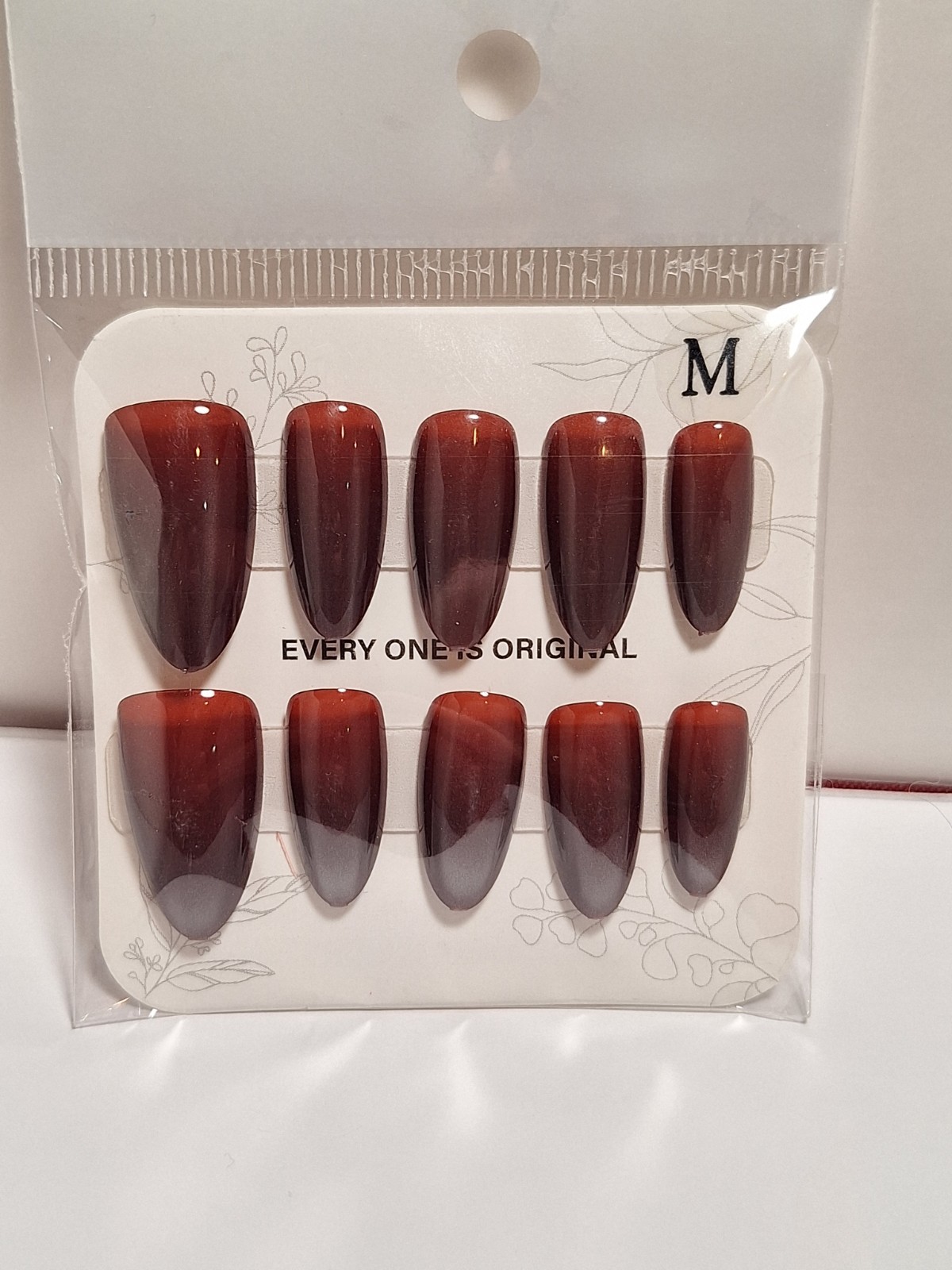 Medium Press-On Nails Red Black Ombre Shiny Almond Full Cover Pre-Designed