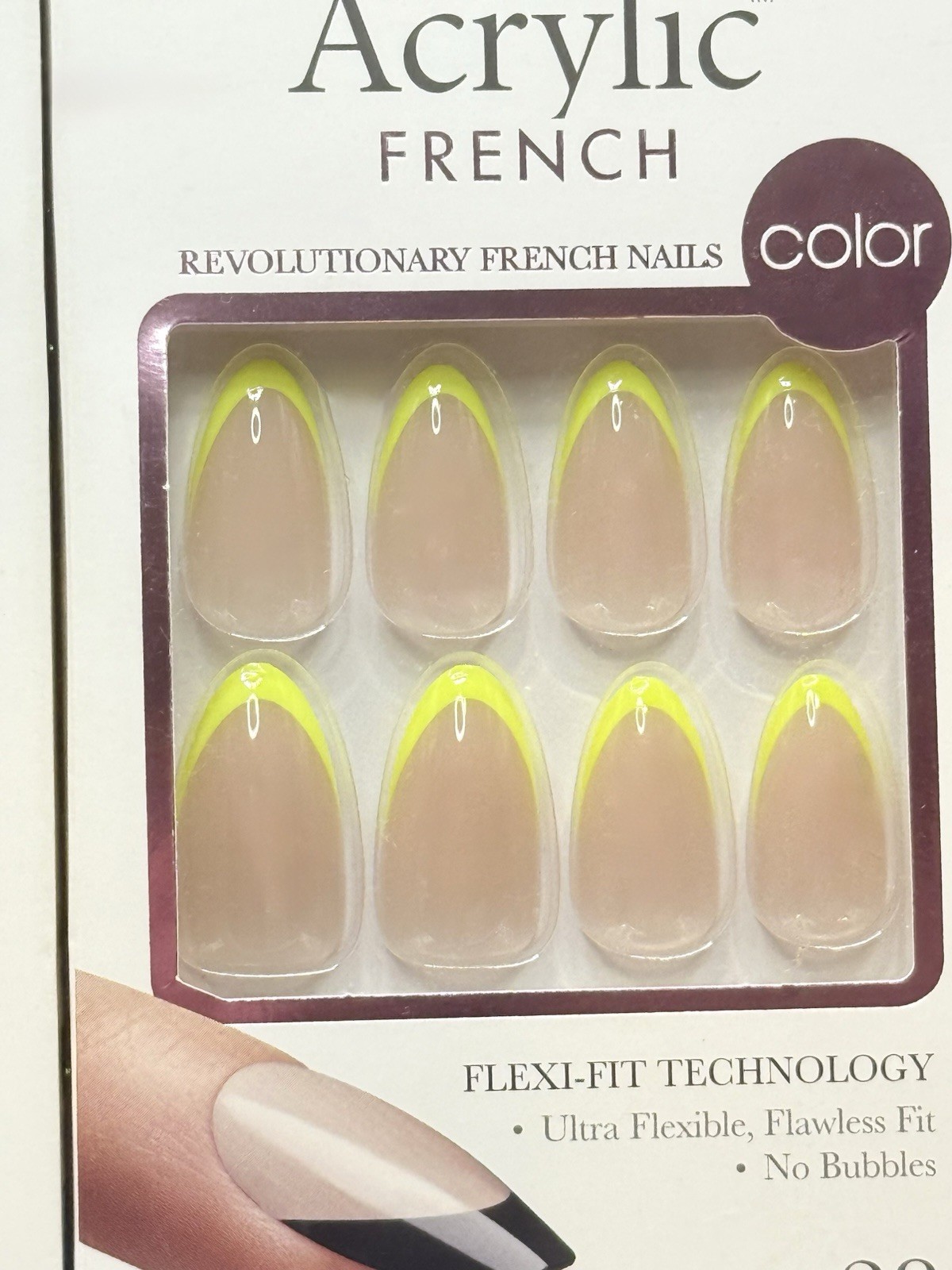 Kiss Salon Acrylic French Press-On Nails Medium Almond Neon Yellow 91372 Lot Of2