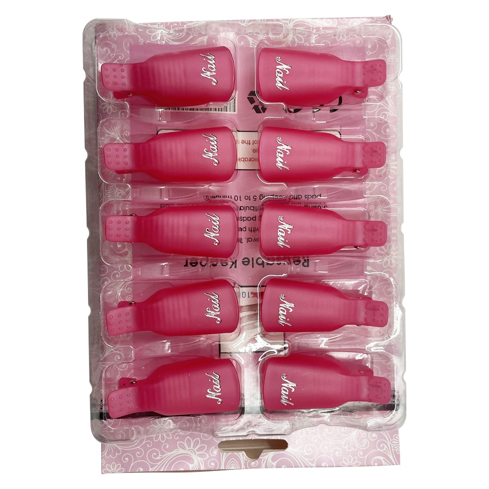 10pcs Nail Art Soak Off Clip Cap Pink Plastic Nail UV Gel Polish Remover