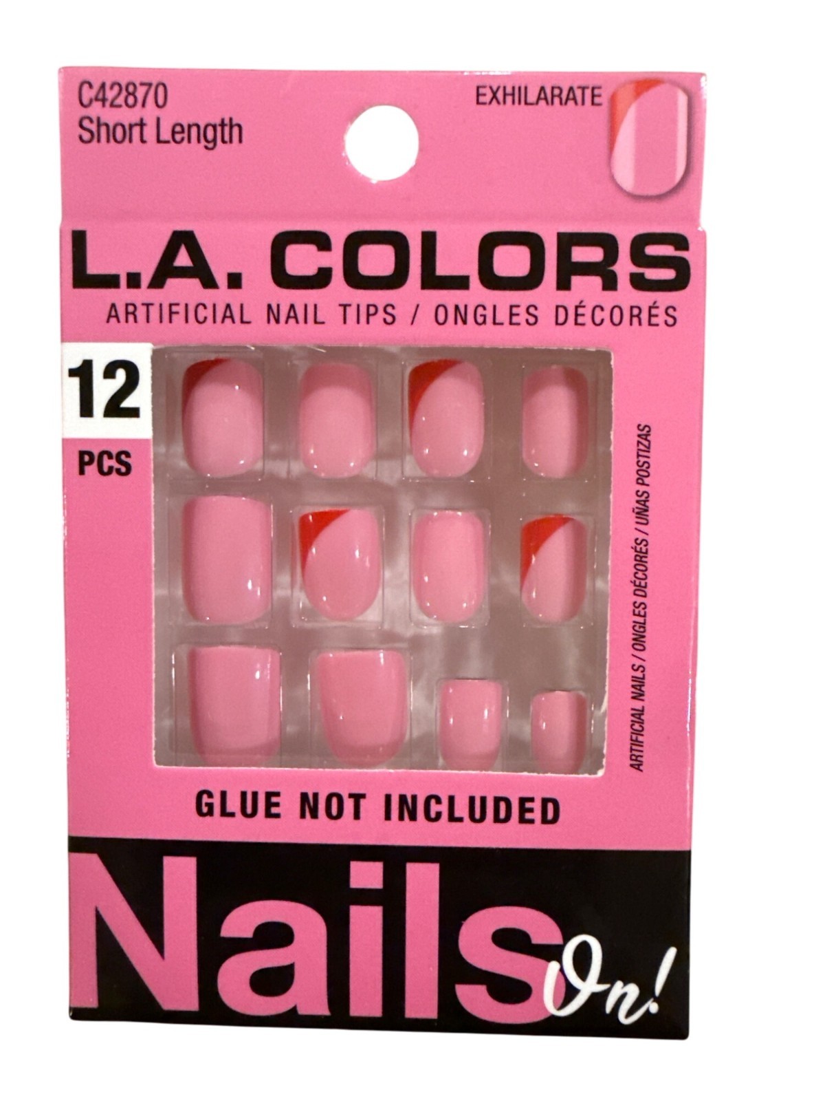 L.A. Colors NAILS ON 12 Nails EXHILARATE Short Square Partial French Pink+Orange