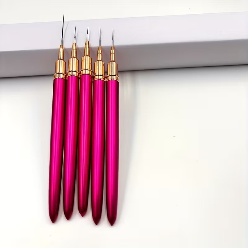 Metal Flat Cap Peach Pink Drawing Pens 5pcs All-in-One Set for Nail Art