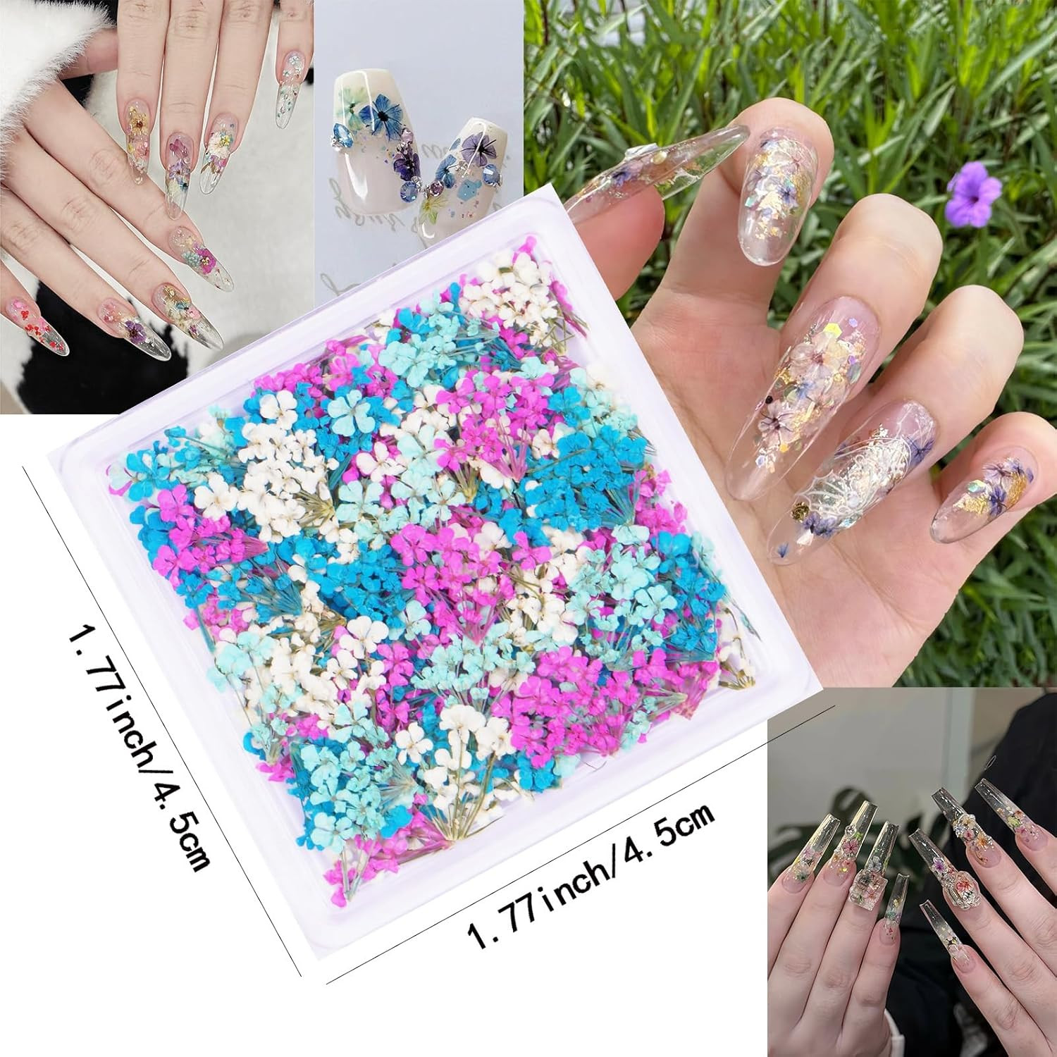 3D Dried Flowers for Nails, Spring Flower Nail Art Stickers 1Box Dried Flowers f
