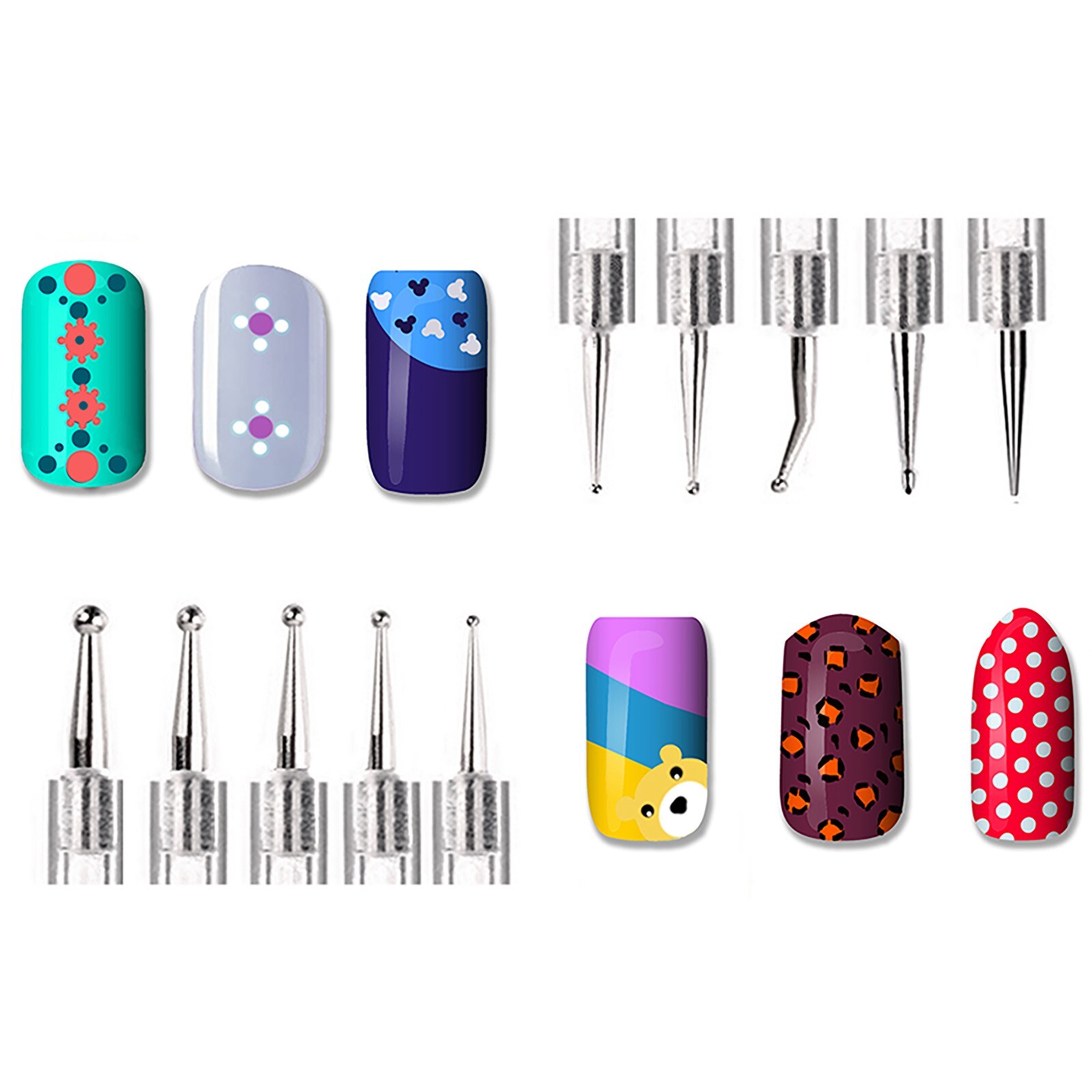 5pcs 10sizes 2-way Dotting Tool Pen Nail Art Painting Marbleizing Swirls Mandala