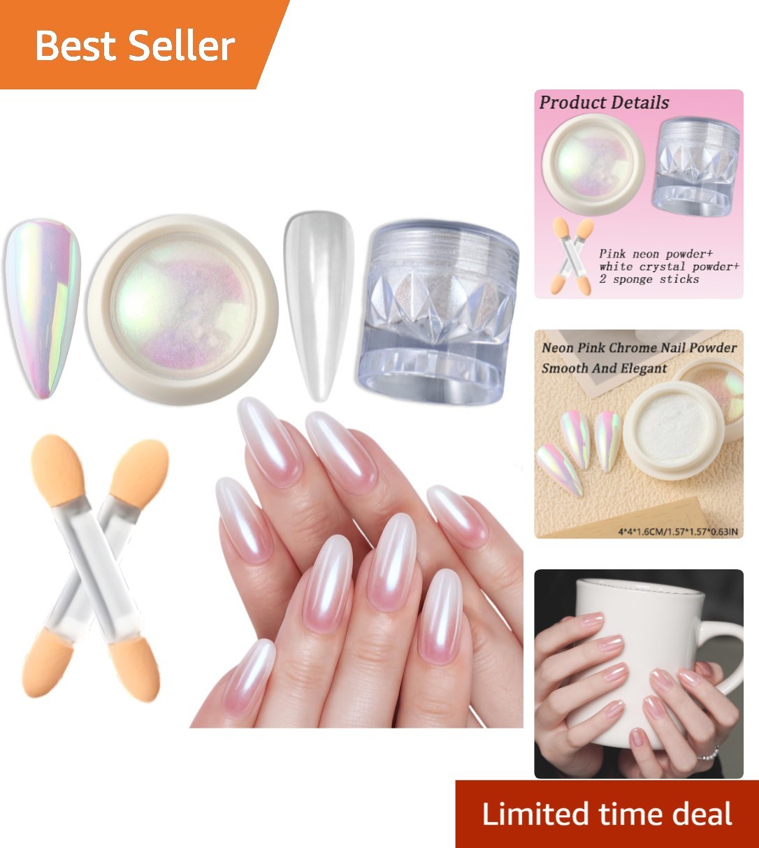 Aurora Rainbow Chrome Nail Powder Set with Pearlescent Mirror Effects & Brushes