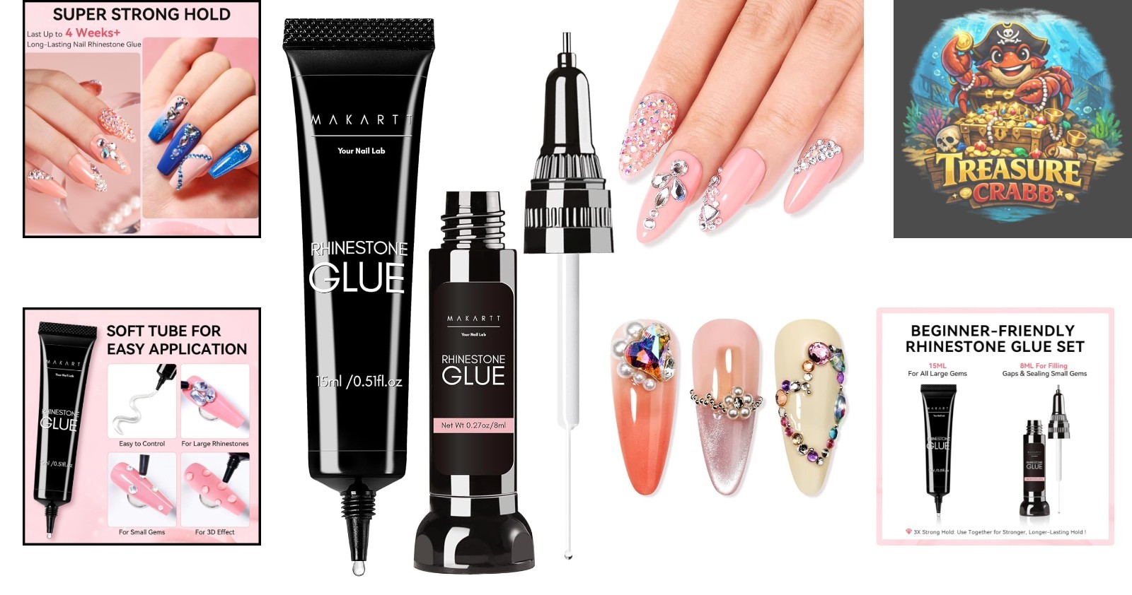 Super Strong Adhesive Rhinestone Glue Set for Ultimate Nail Art, 15ml & 8ml