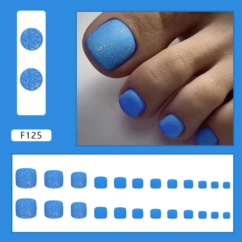 24pcs Glitter Fake Toenails Reusable Full Cover Acrylic Foot Nail Tips