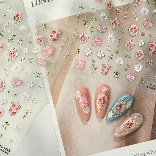 5D Embossed Flower Nail Stickers for Nail Art, Floral Nail Art Style-04