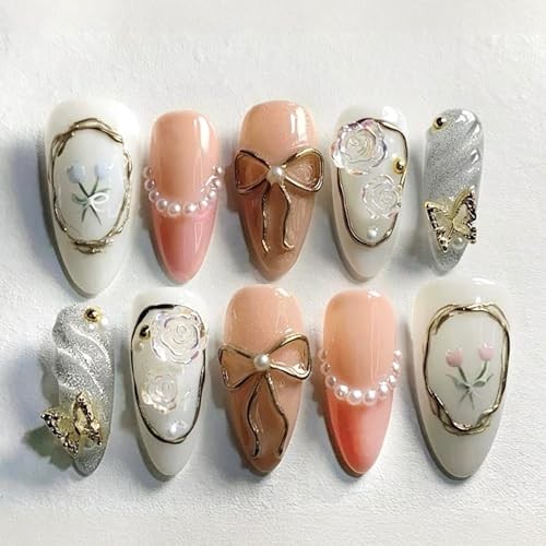 3D Flower Butterfly Press on Nails Spring Summer Floral Handmade False Nail
