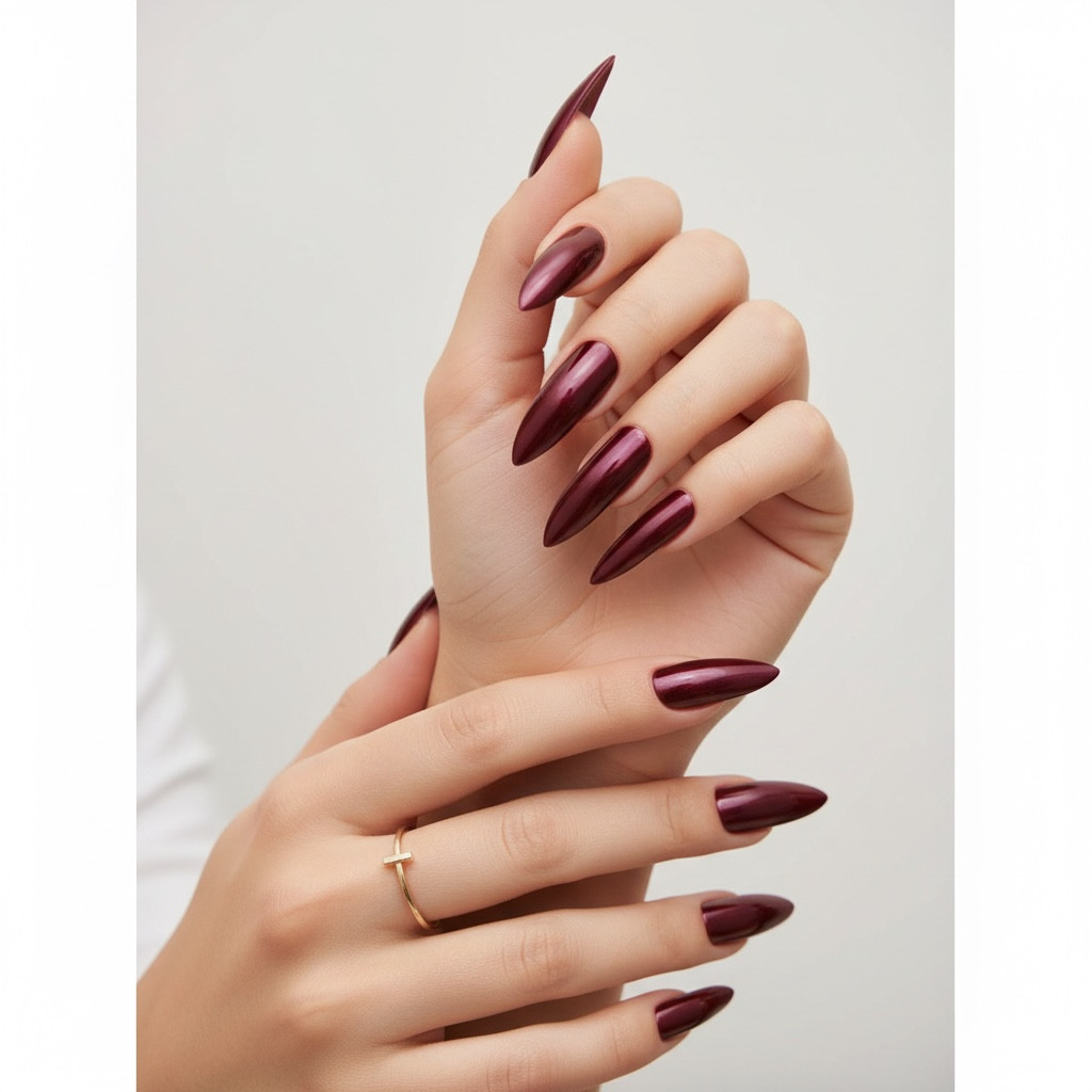 Burgundy Red Press On Nails Extra Long Sharp Stiletto False Tips Fake Nails Set