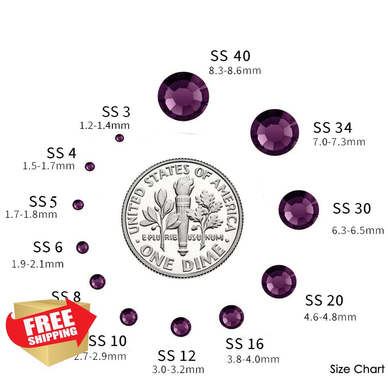 CMBYN Rhinestones Amethyst 6.5mm SS30 288pcs Flatback Glue Fix Gems
