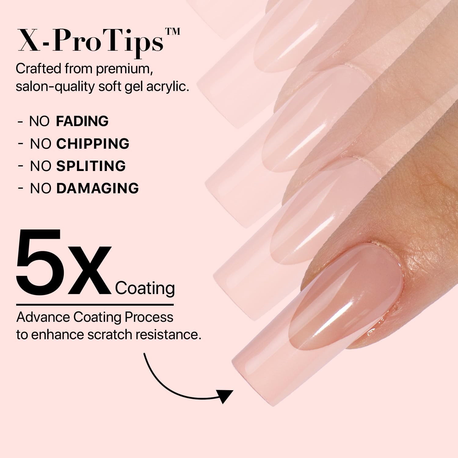 Cosmetics French Tip Press on Nails – Skin Tone Nude and Color Series, Medium Sq