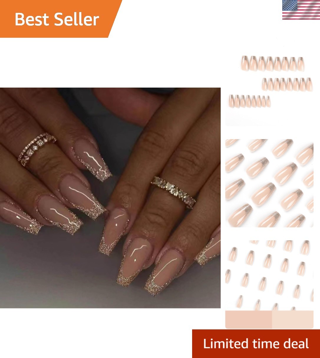 24PCS Eco-Friendly Gold Square Full Cover Fake Nails – Perfect for All Occasions