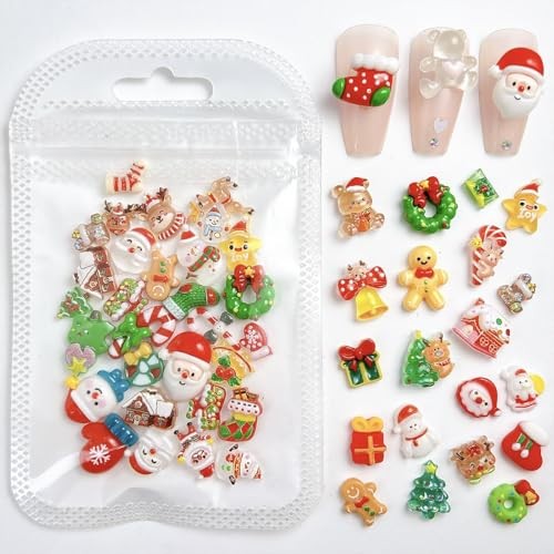 40Pcs Christmas Mix Nail Charms Reindeer Snowman Santa Claus Nail YH-6