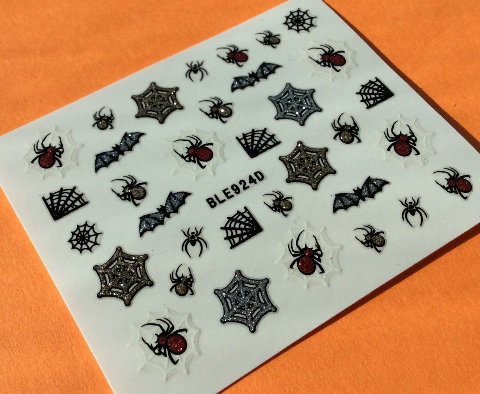 Nail Art 3D Glitter Decal Stickers red yellow gold silver Spider web bat BLE924D