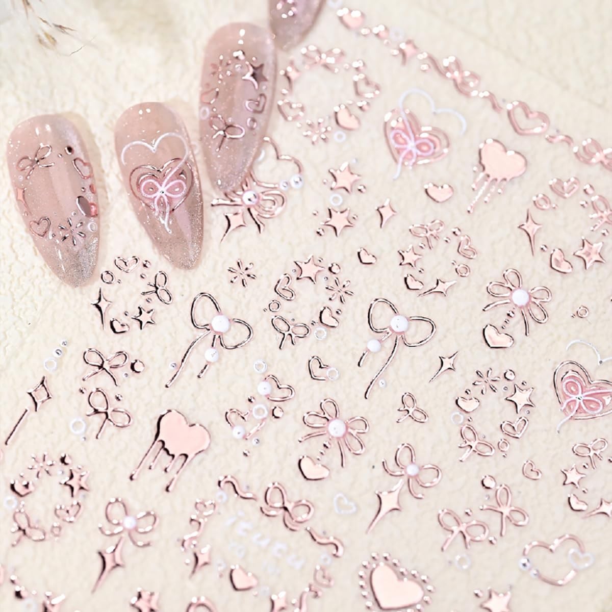 Valentine’s 5D Embossed Nail Art Stickers – Romantic Rose Gold & Pink Color