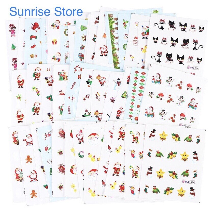 3 Sheets (random) Nail Art Water Transfer Sticker Christmas Santa Snowman Decal