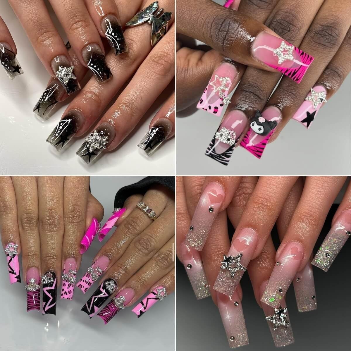 Elevate Your Nail Game with 56pcs Silver Y2K Charm Set – For Acrylic Nails