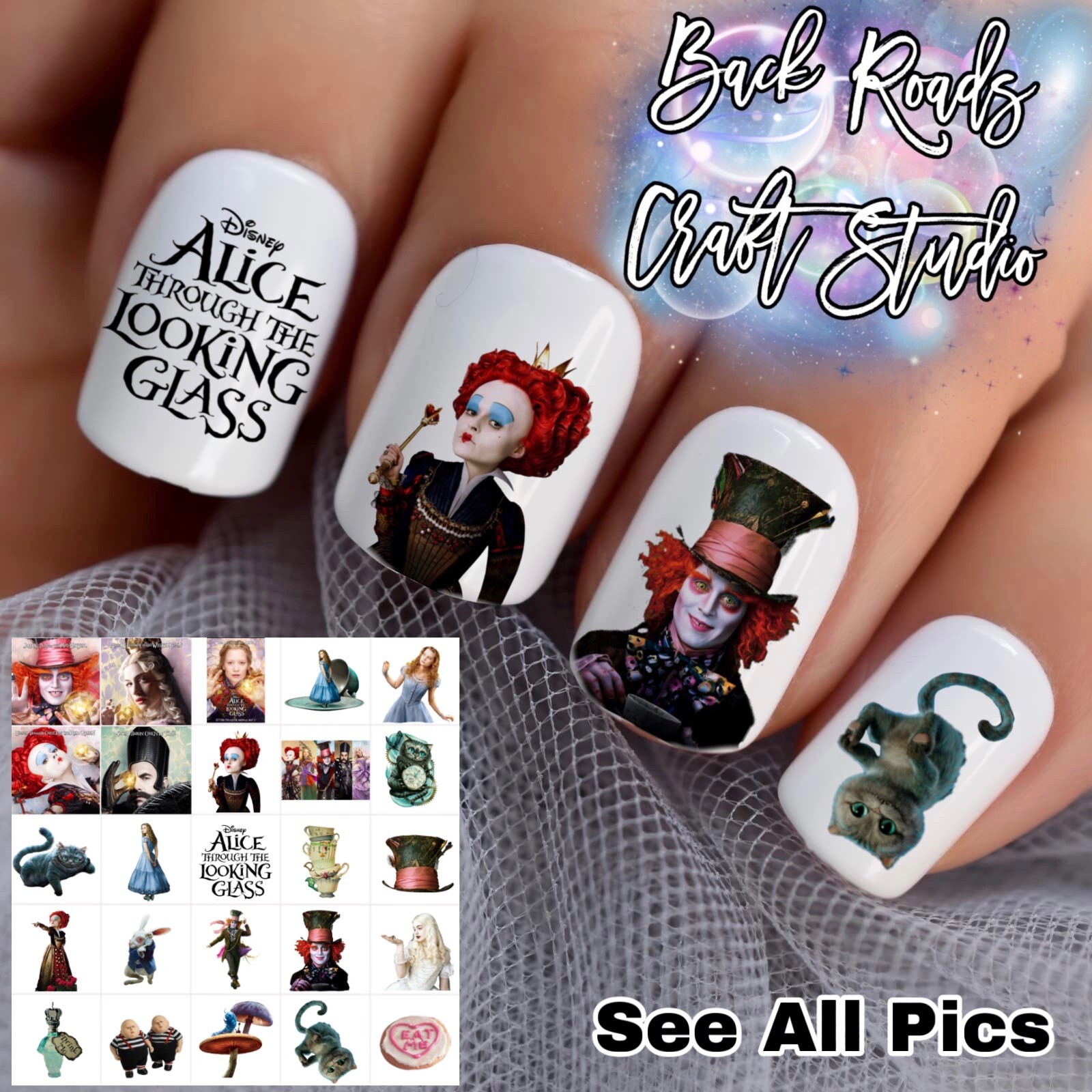 Alice In Wonderland Through The Looking Glass Waterslide Nail Decals Set Of 50