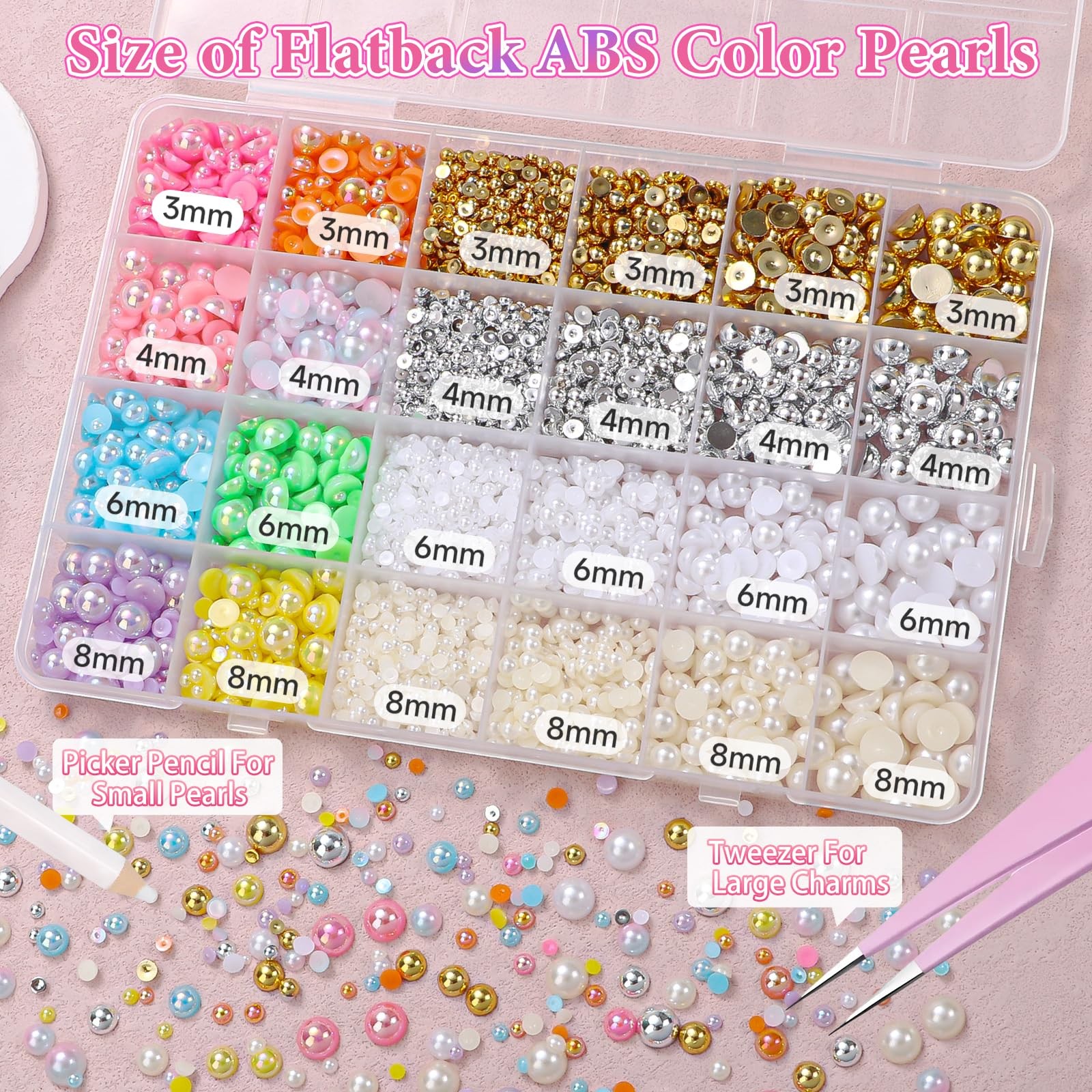 9000Pcs Flatback Pearls for Crafting, Gold Silver White Beige Nail Half Pearl…