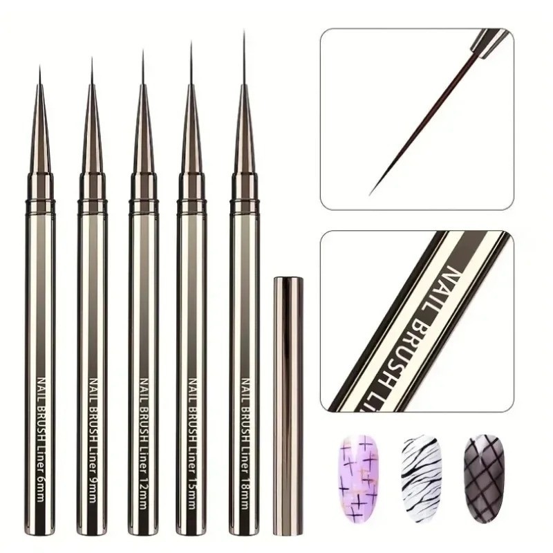 5pcs Nail Art Liners Striping Brushes Fine Line Drawing Detail Painting Blending