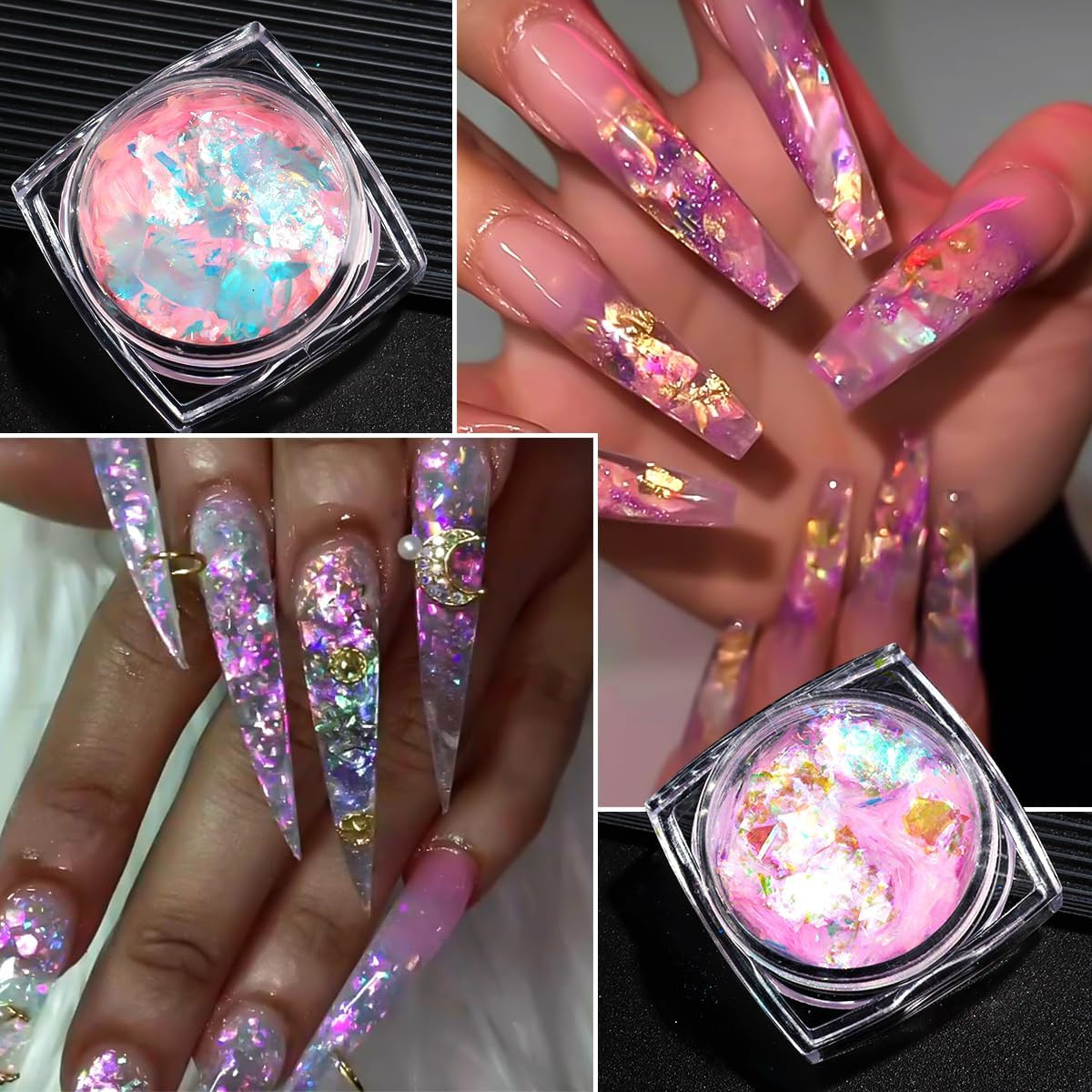 Chameleon Nail Glitter Flakes,6 Colors Ice Transparent Aurora Opal Sequins Chrom