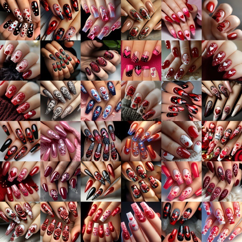Mixed Style 96 Pressed in Nails, Random Style Size Almond Square Removable Nails