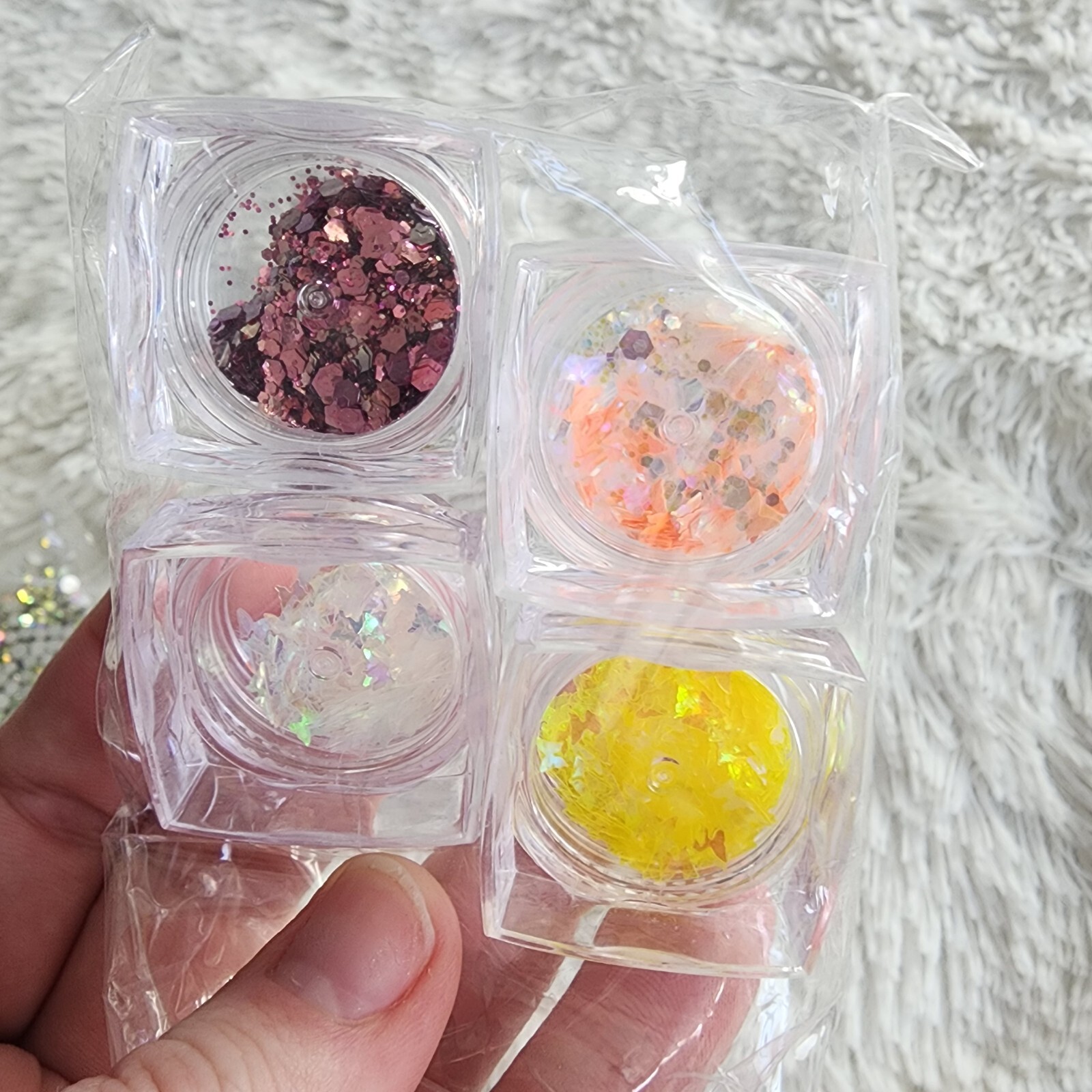 Nail glitter and stickable rhinestones butterfly glitters new and sealed