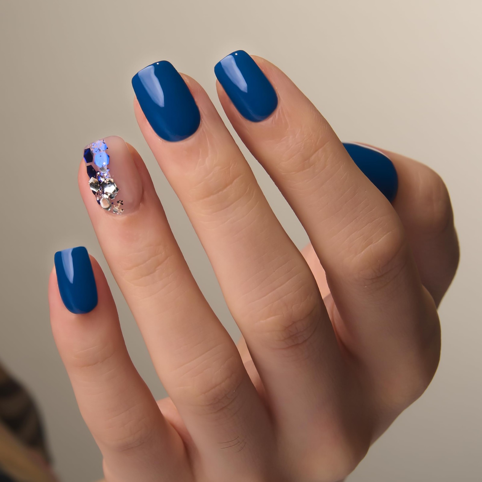 CurvLife Press On Nails Stick Deeping Blue Short Short, deeping blue